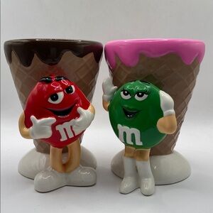 Galerie M&M’s Ceramic Waffle Cone Ice Cream Cup Red & Green Set of 2